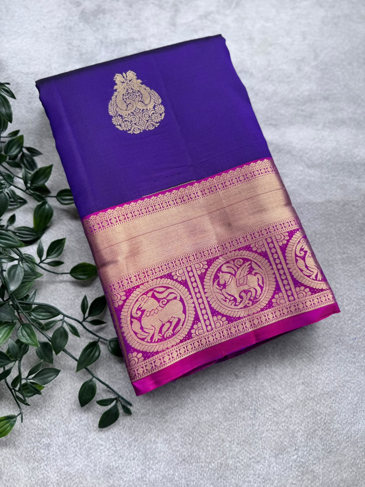 Purple Pure Kanchi Silk Saree (Weaving Mistake)