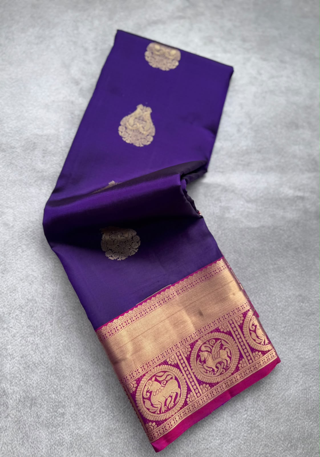 Purple Pure Kanchi Silk Saree (Weaving Mistake)