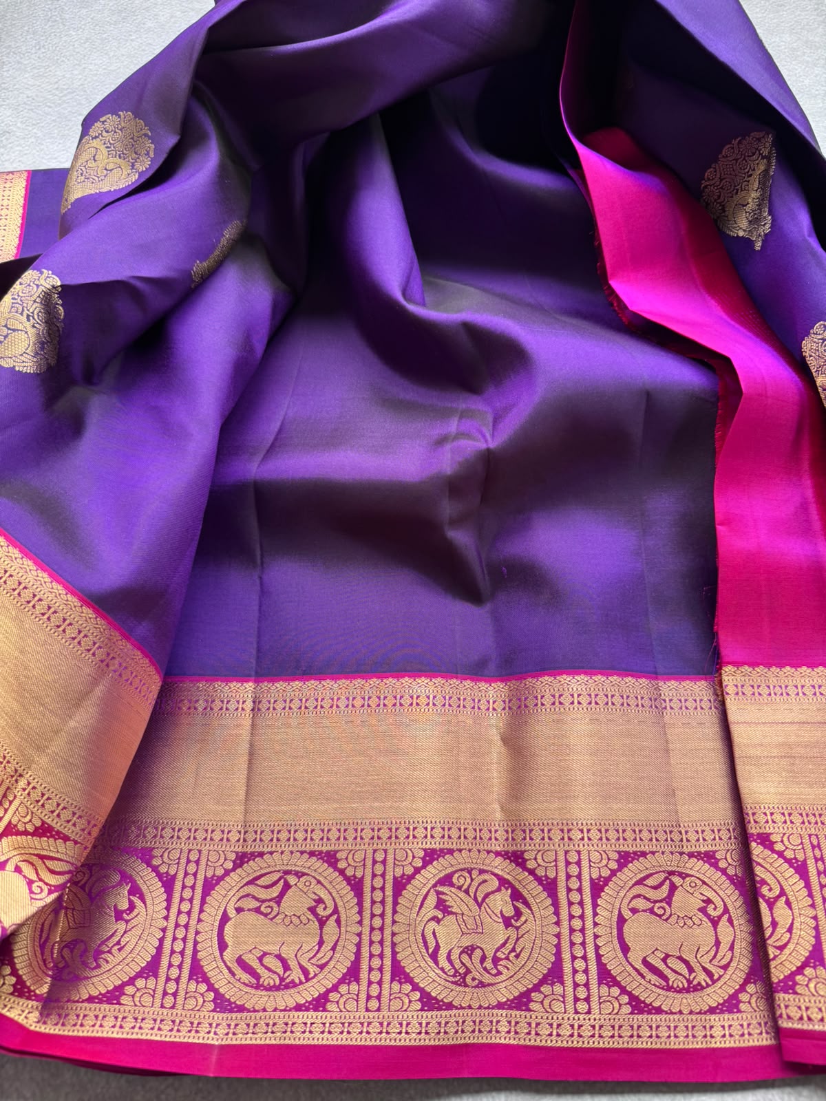 Purple Pure Kanchi Silk Saree (Weaving Mistake)