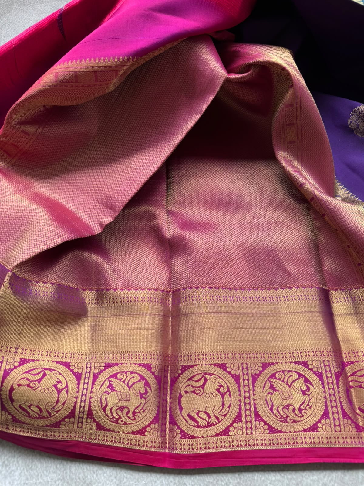 Purple Pure Kanchi Silk Saree (Weaving Mistake)
