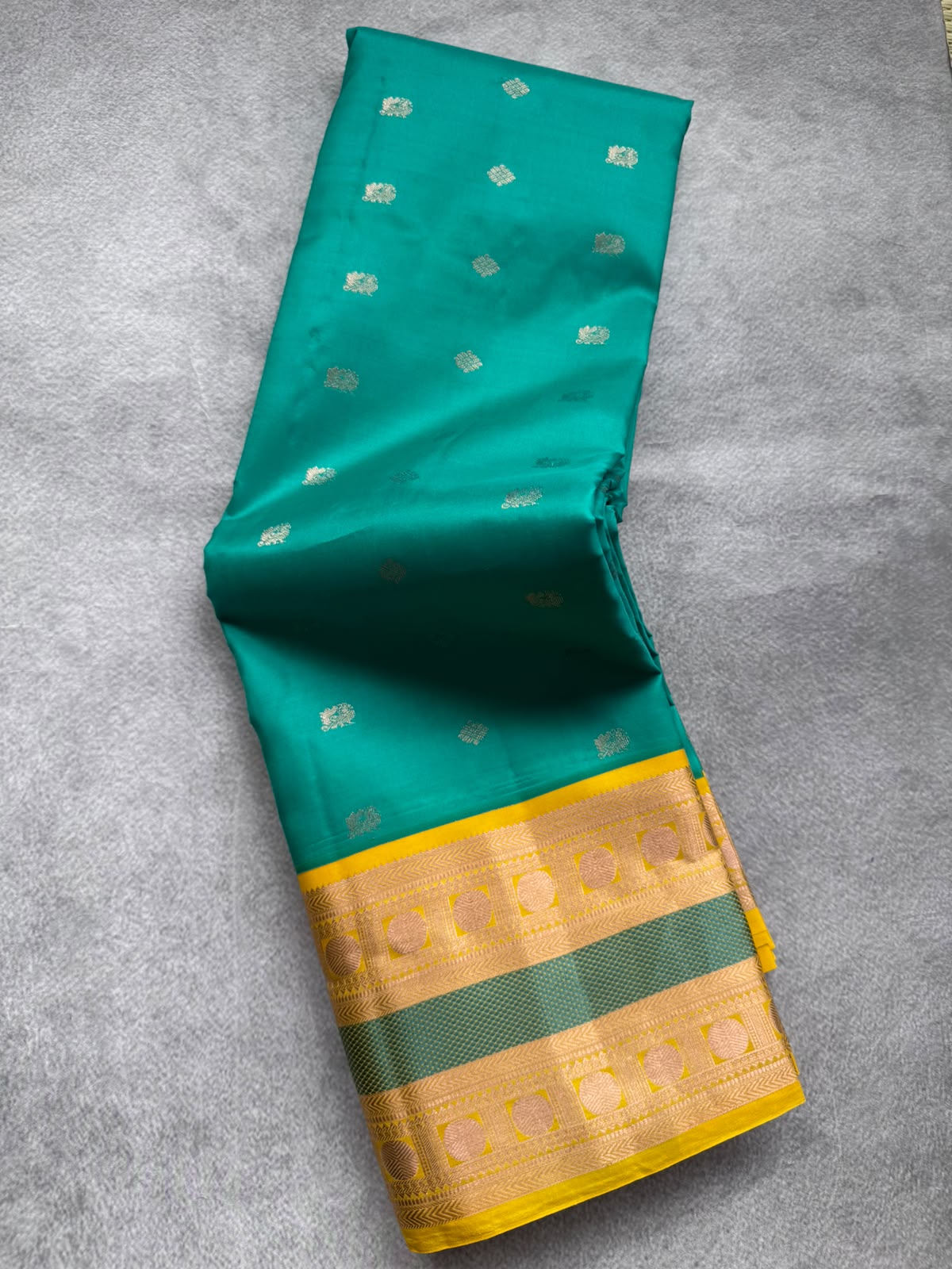Teal Pure Kanchi Silk Saree (Weaving Mistake)