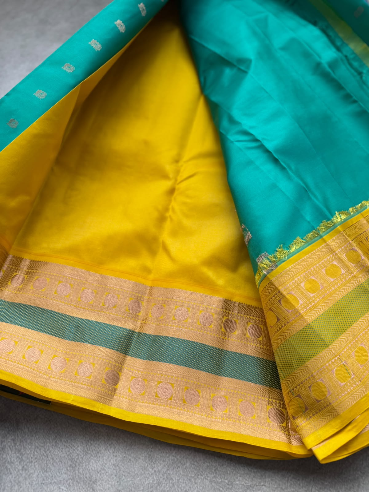 Teal Pure Kanchi Silk Saree (Weaving Mistake)