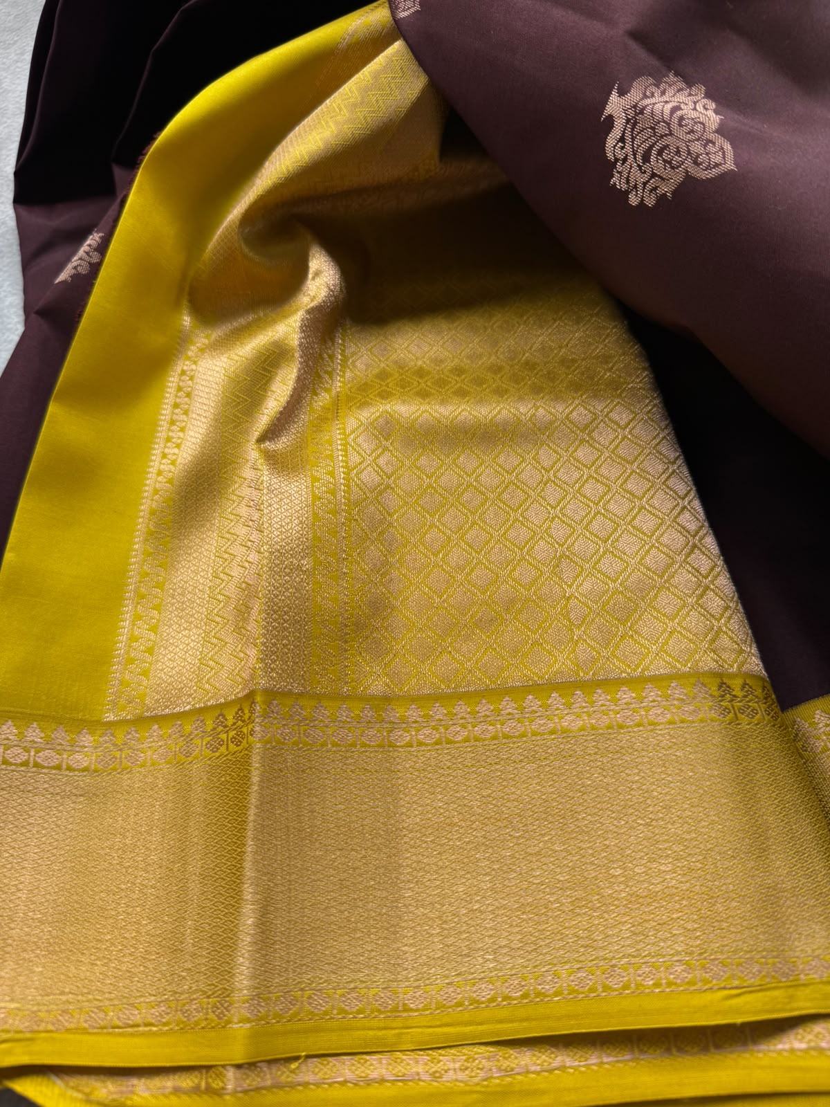 Brown Pure Kanchi Silk Saree (Weaving Mistake)