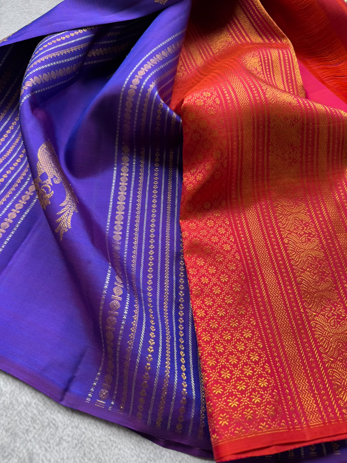 Purple Pure Kanchi Silk Saree (Weaving Mistake)