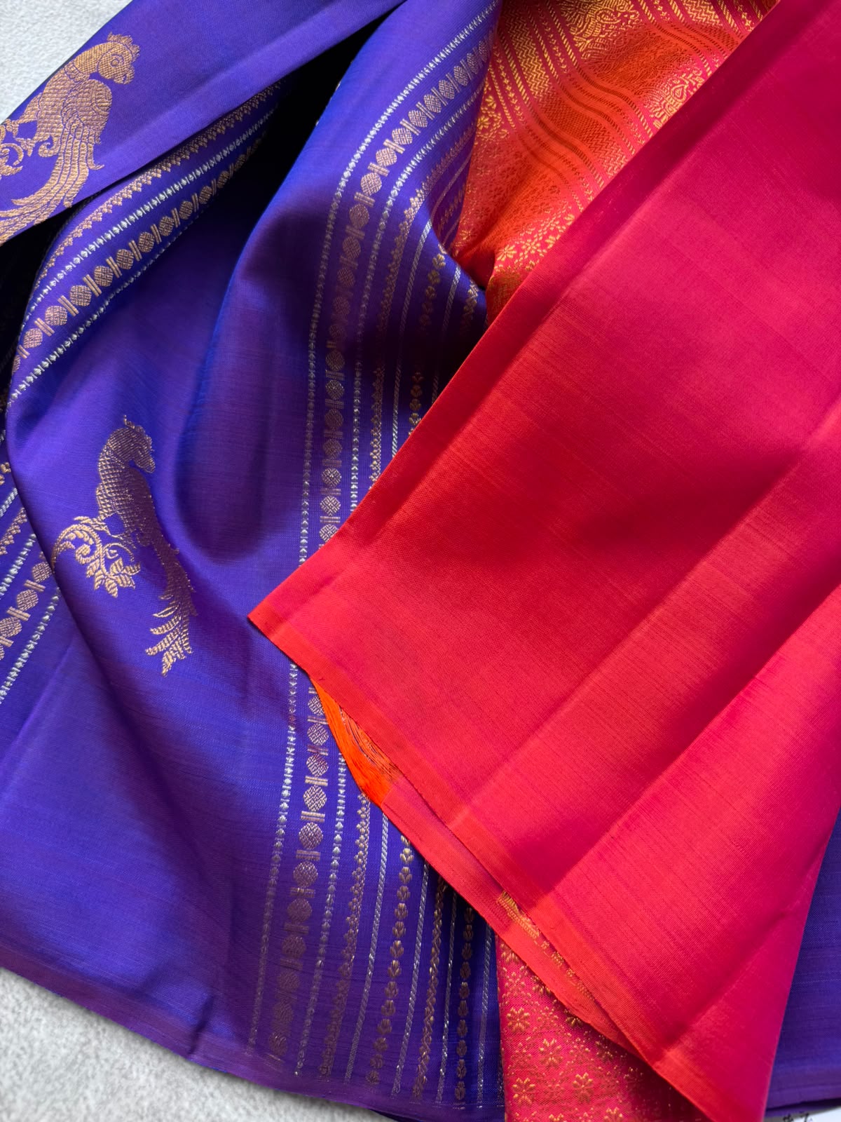Purple Pure Kanchi Silk Saree (Weaving Mistake)