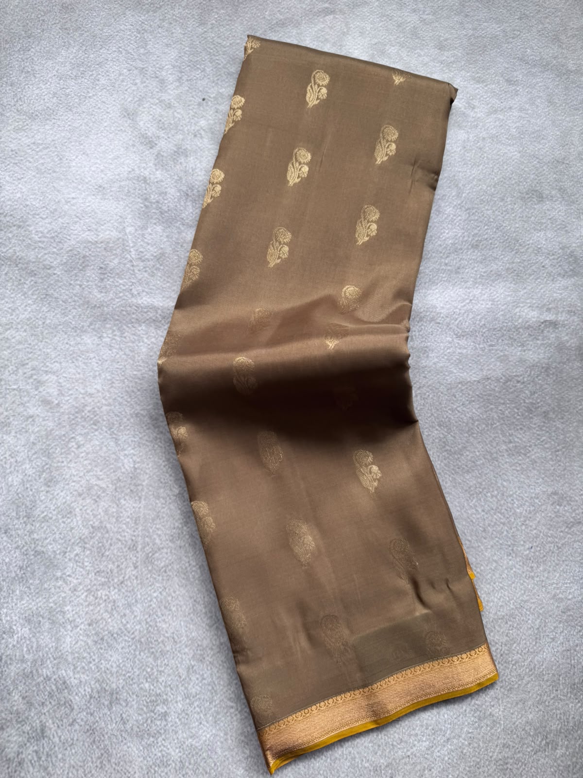 Beige Pure Kanchi Silk Saree (Weaving Mistake)