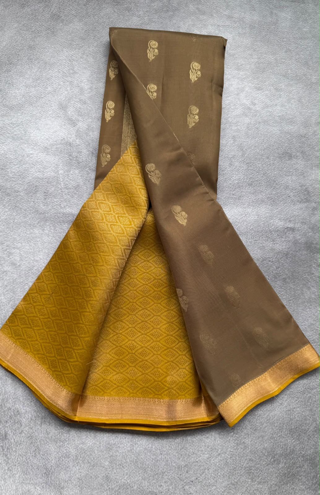 Beige Pure Kanchi Silk Saree (Weaving Mistake)