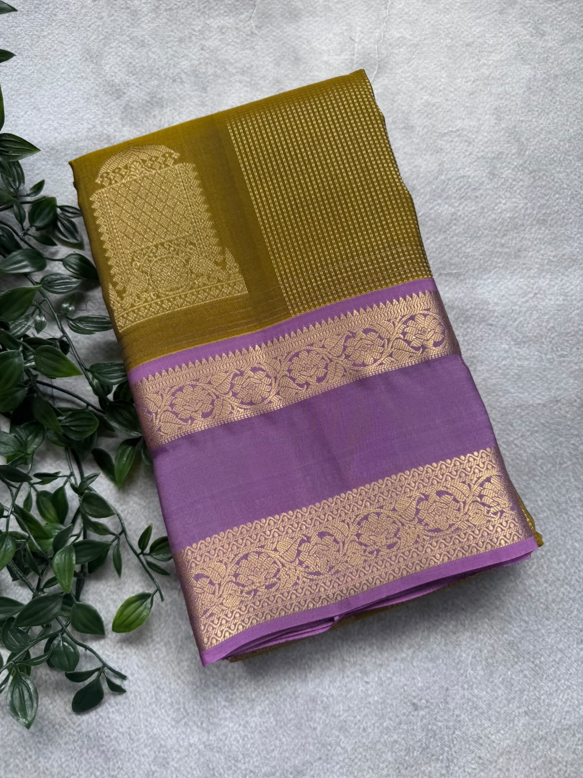Mustard Pure Kanchi Silk Saree (Weaving Mistake)