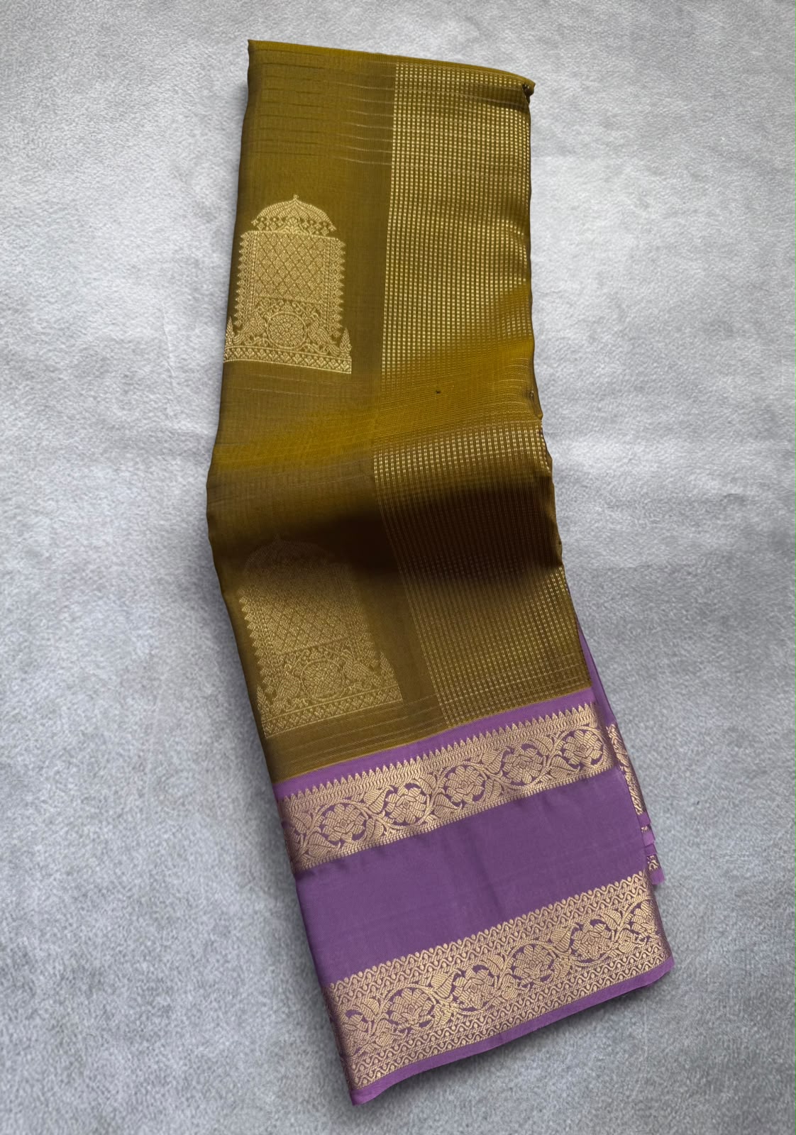 Mustard Pure Kanchi Silk Saree (Weaving Mistake)