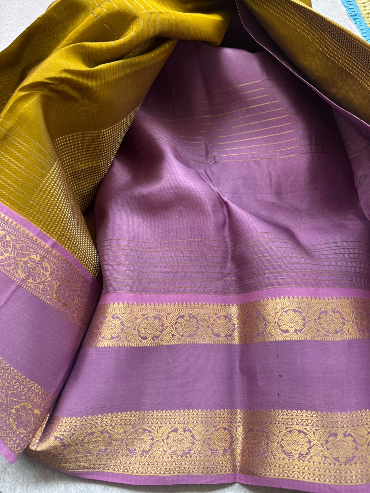 Mustard Pure Kanchi Silk Saree (Weaving Mistake)