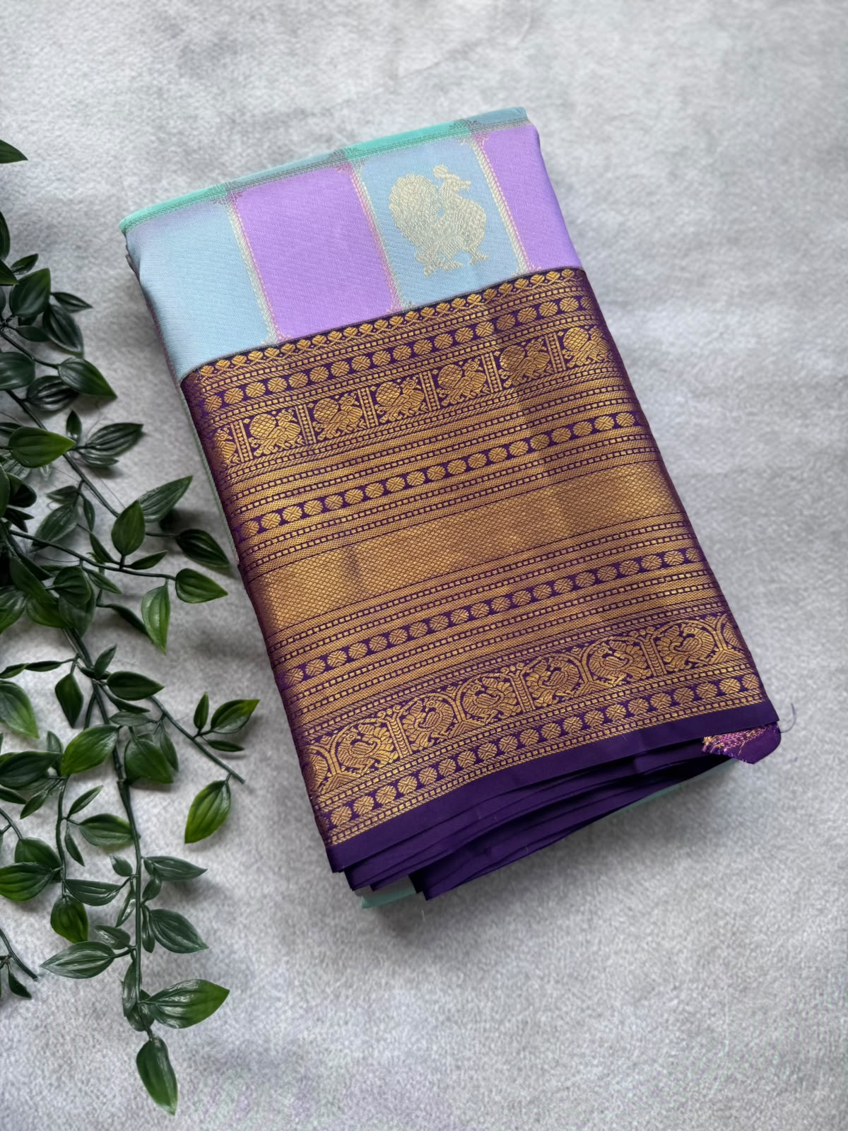 Purple Pure Kanchi Silk Saree (Weaving Mistake)