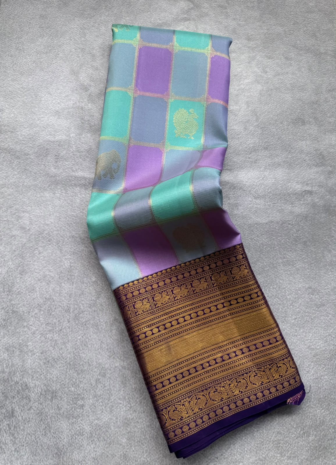 Purple Pure Kanchi Silk Saree (Weaving Mistake)