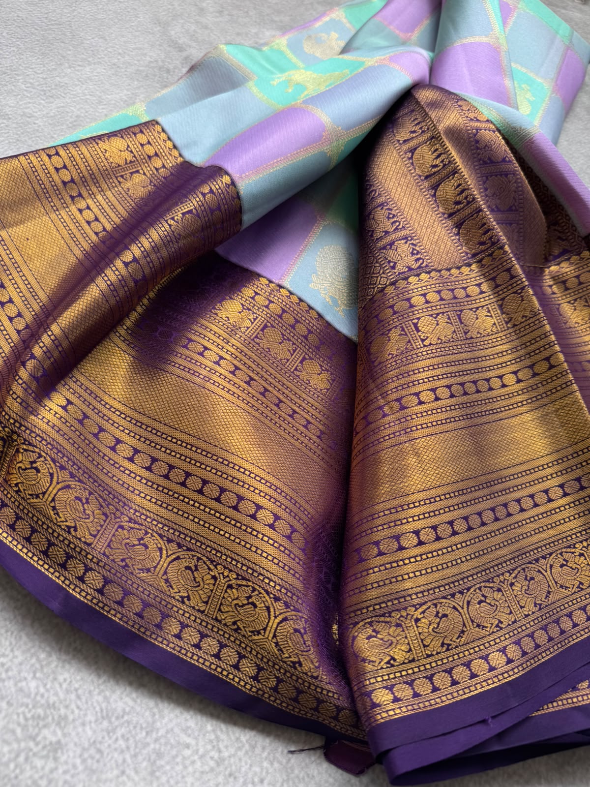 Purple Pure Kanchi Silk Saree (Weaving Mistake)