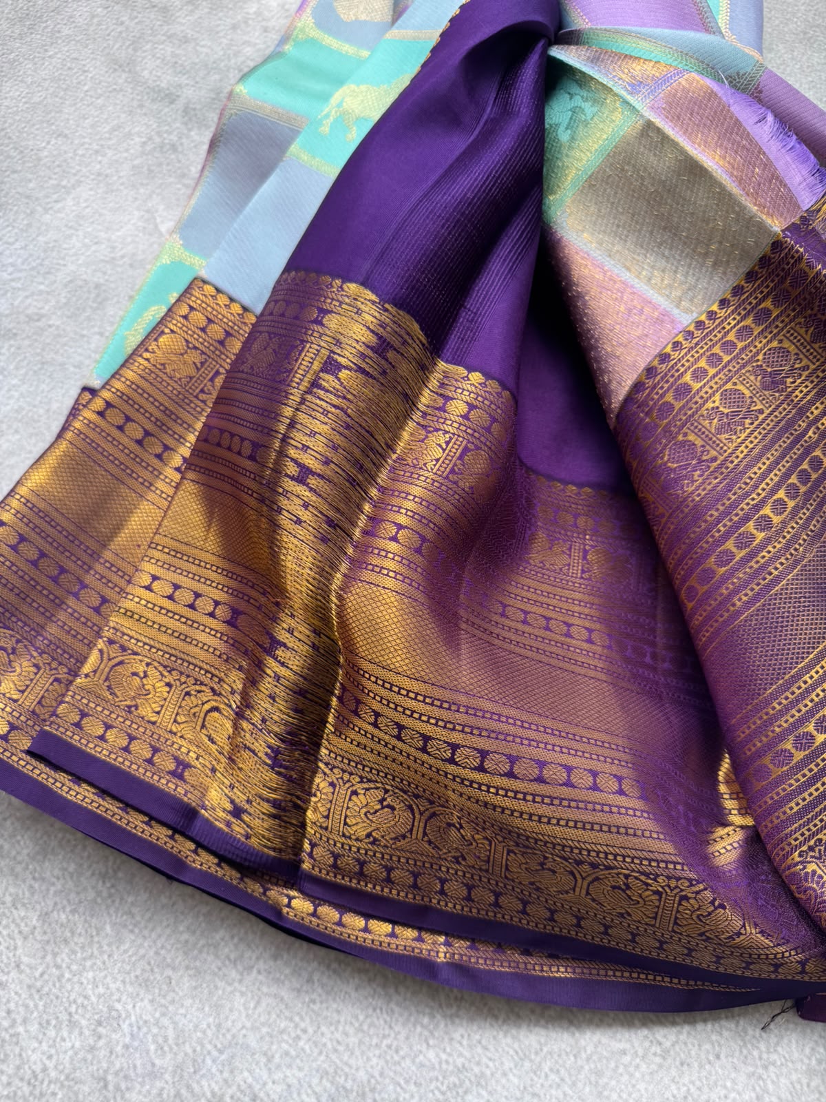 Purple Pure Kanchi Silk Saree (Weaving Mistake)