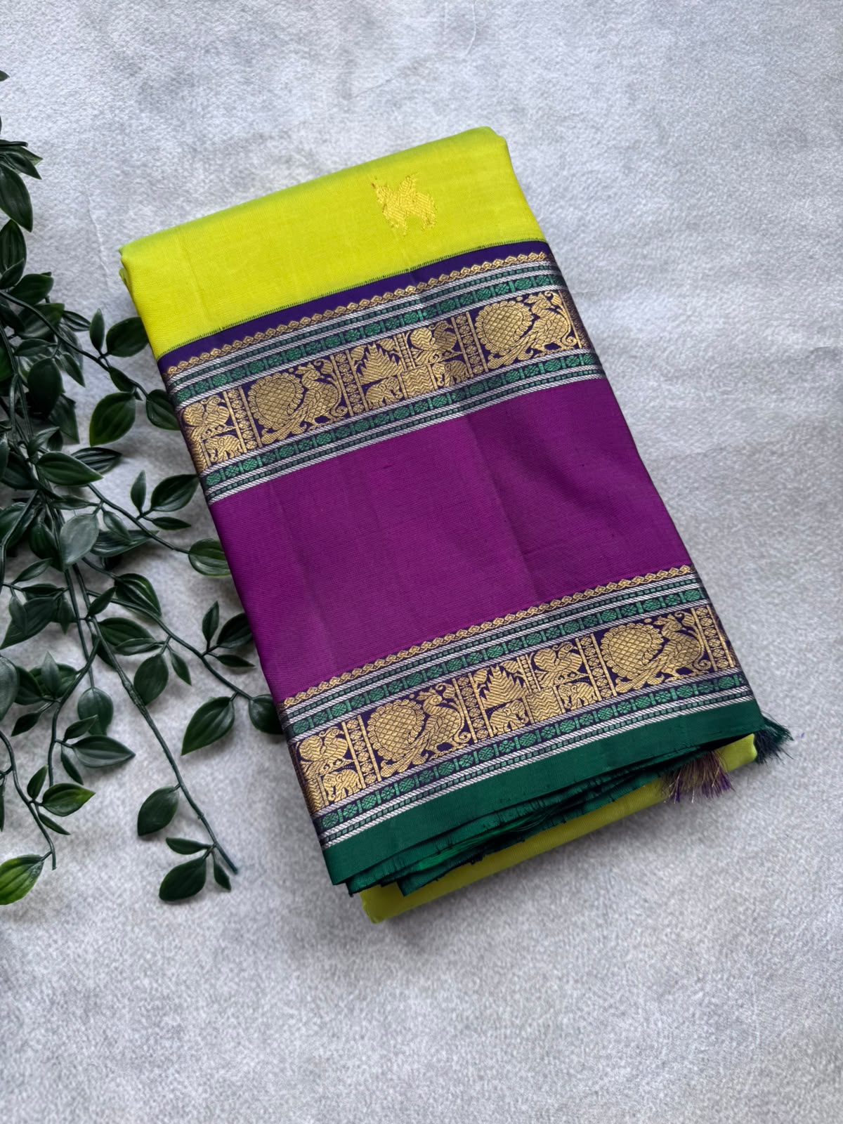 Neon Green Pure Kanchi Silk Saree (Weaving Mistake)