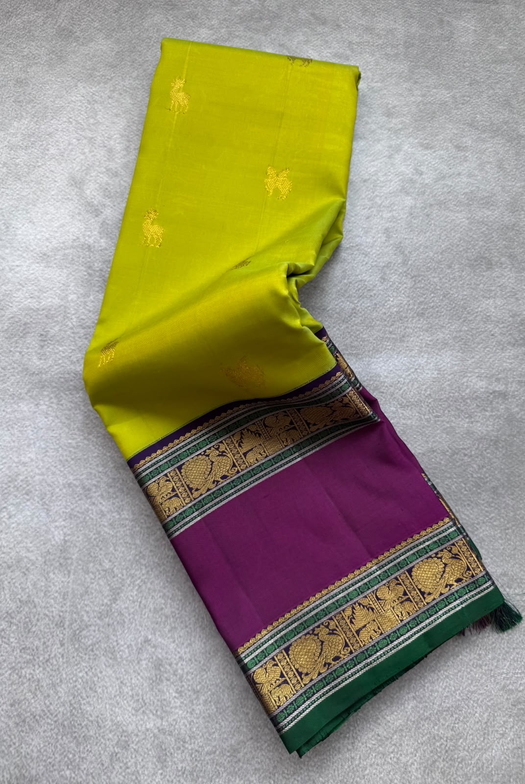 Neon Green Pure Kanchi Silk Saree (Weaving Mistake)