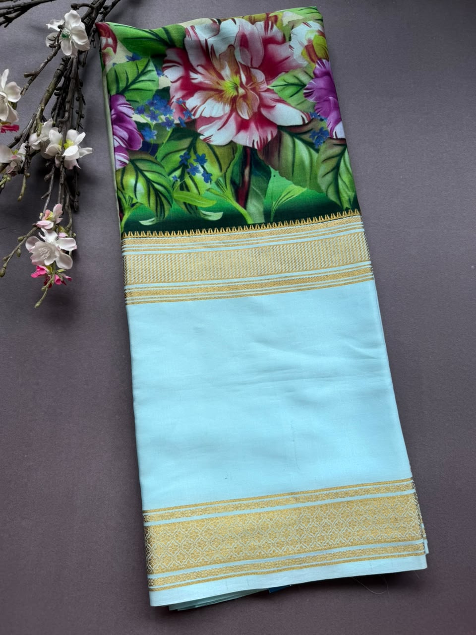 Digital Print Pure Mysore Crepe Silk Saree (Printing Mistake)