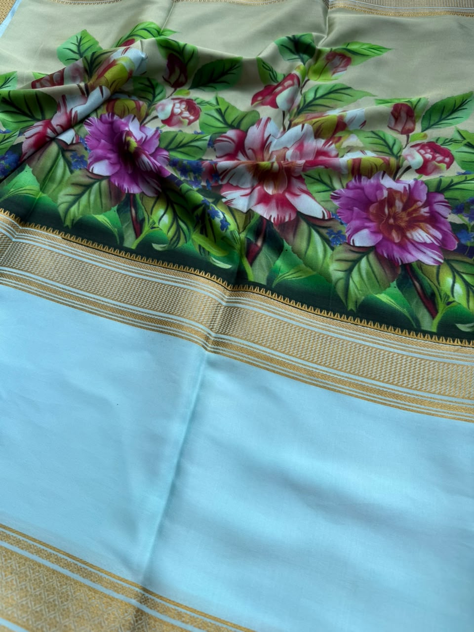 Digital Print Pure Mysore Crepe Silk Saree (Printing Mistake)