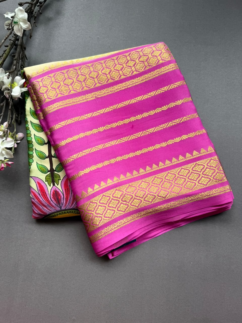Digital Print Pure Mysore Crepe Silk Saree (Printing Mistake)