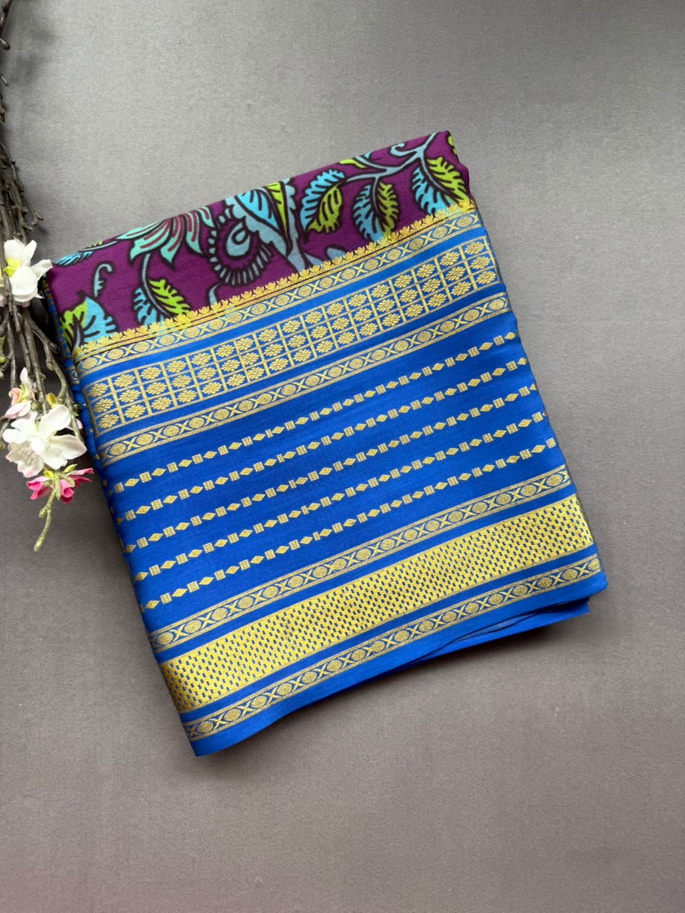 Digital Print Pure Mysore Crepe Silk Saree (Printing Mistake)