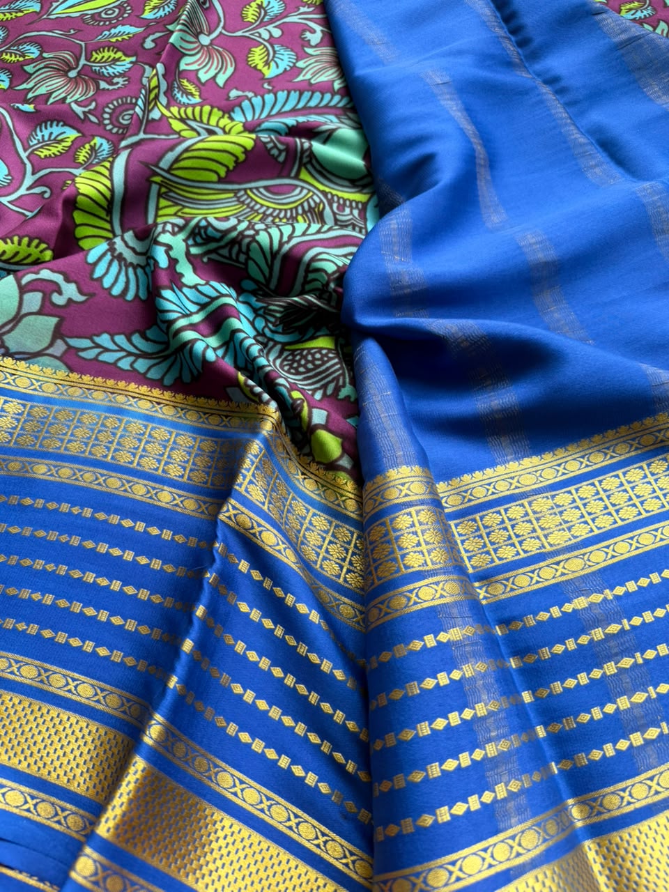 Digital Print Pure Mysore Crepe Silk Saree (Printing Mistake)