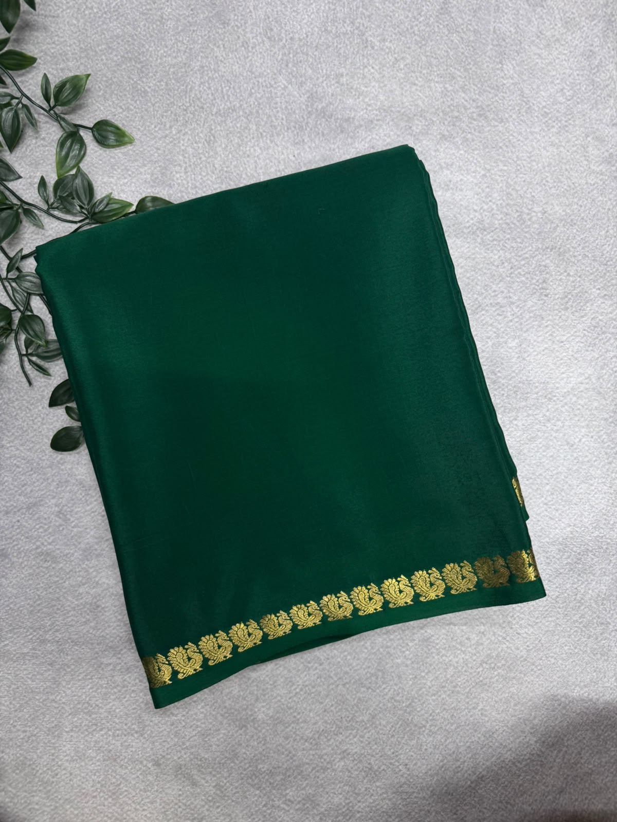 Bottle Green Pure Mysore Crepe Silk Saree PMSS107