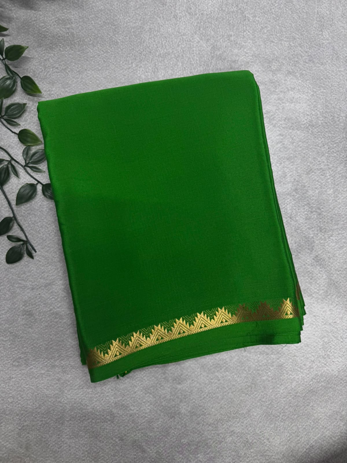 Green Pure Mysore Crepe Silk Saree PMSS107