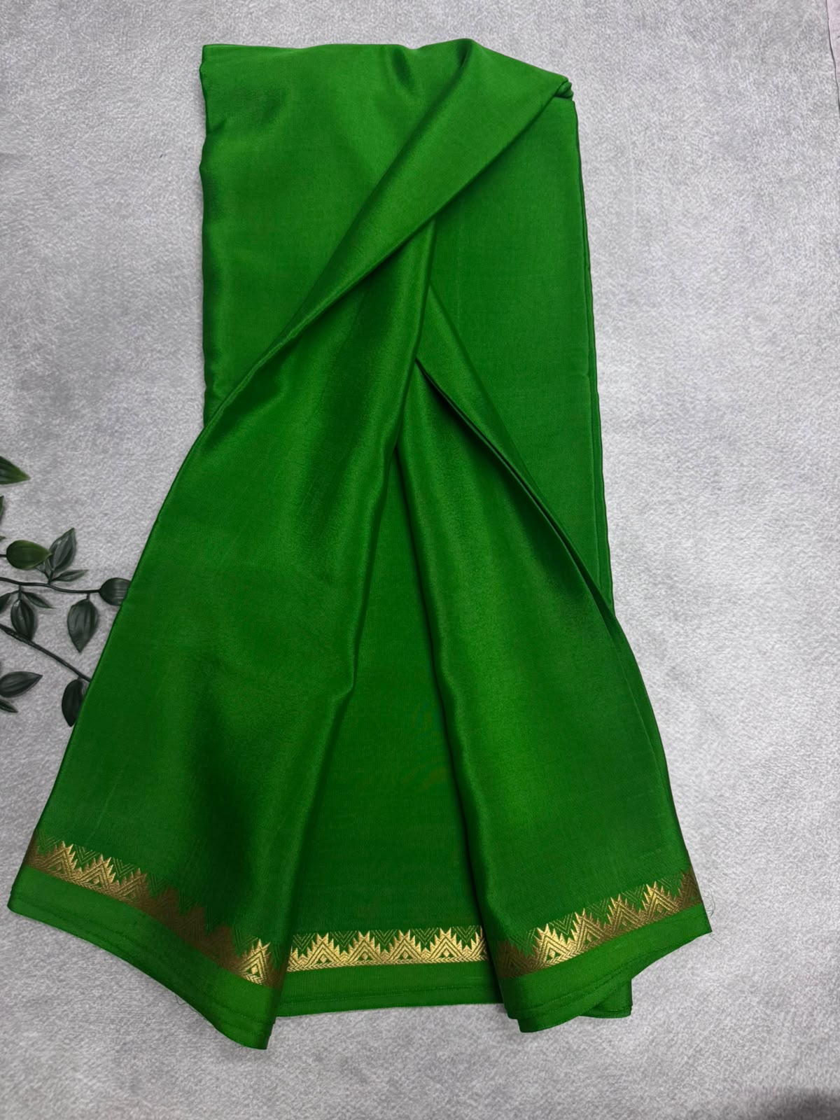 Green Pure Mysore Crepe Silk Saree PMSS107