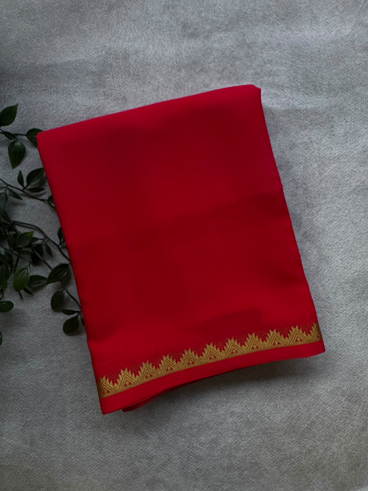 Red Pure Mysore Crepe Silk Saree PMSS107