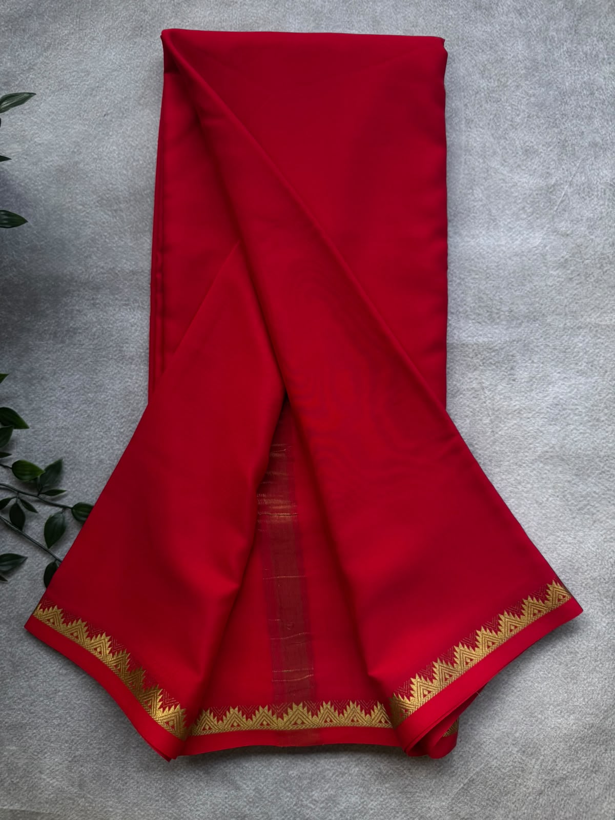 Red Pure Mysore Crepe Silk Saree PMSS107