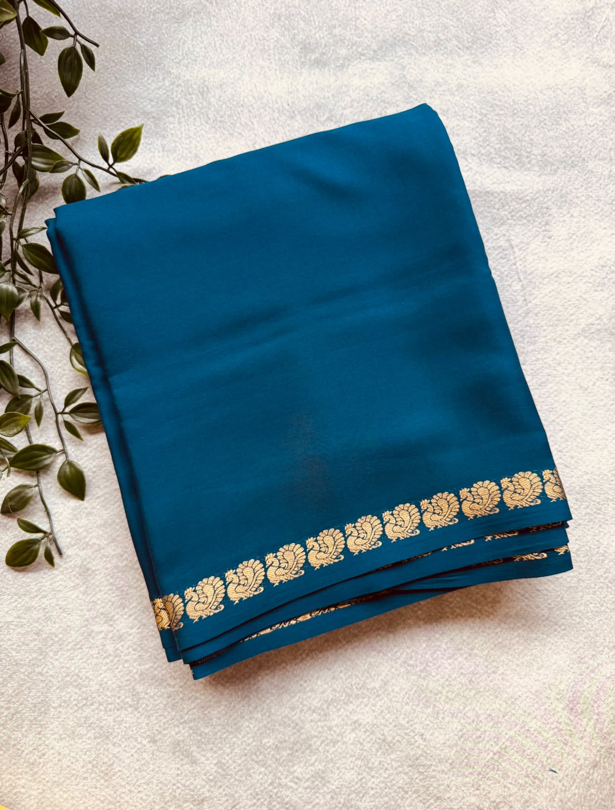 Peacock Blue Pure Mysore Crepe Silk Saree PMSS107