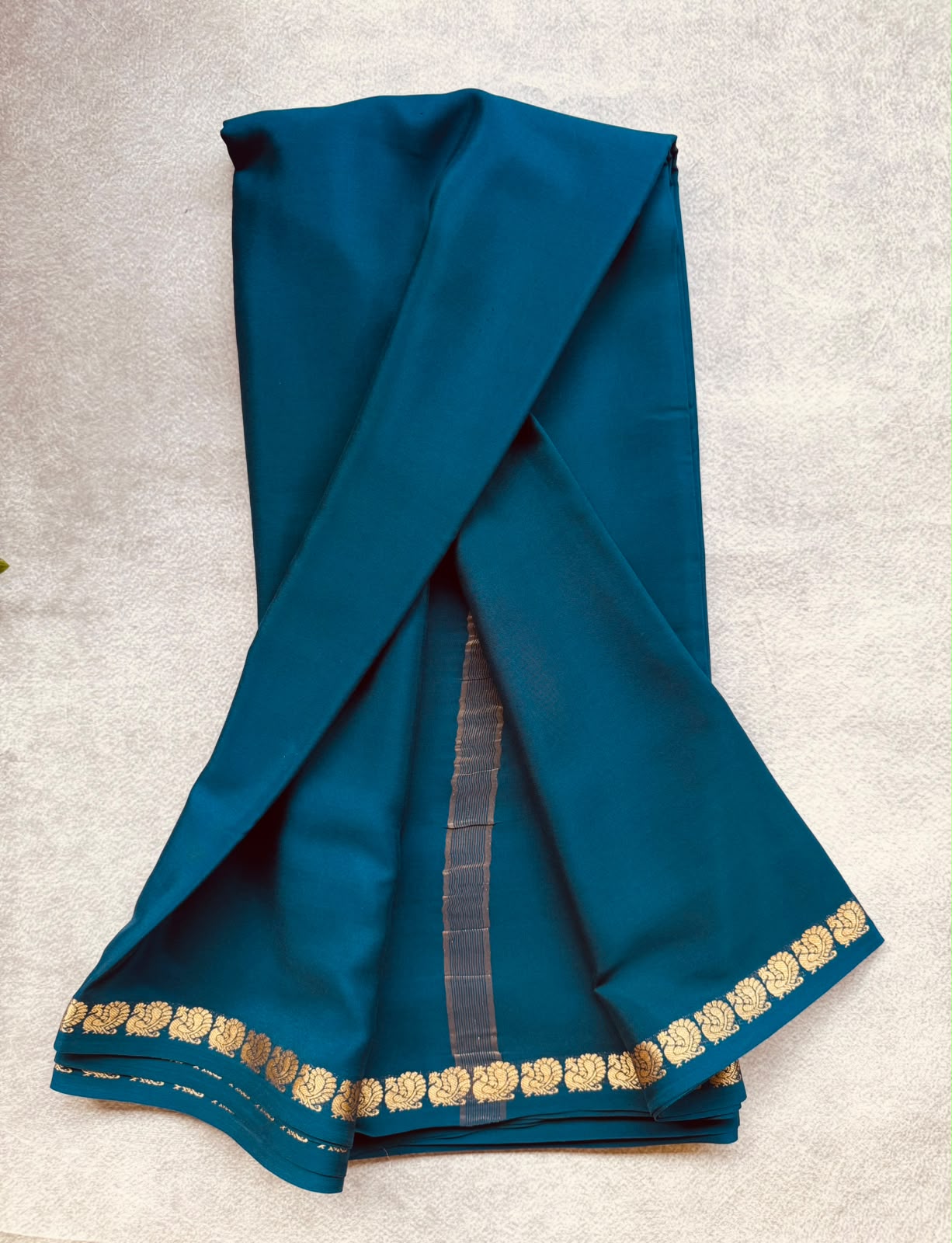 Peacock Blue Pure Mysore Crepe Silk Saree PMSS107