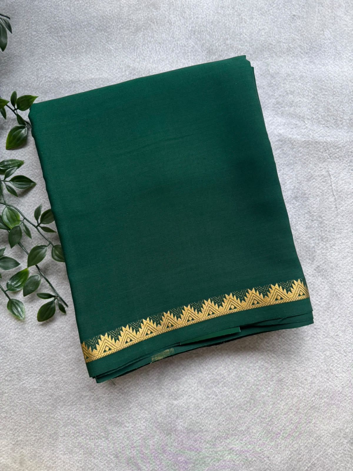 Bottle Green Pure Mysore Crepe Silk Saree PMSS107