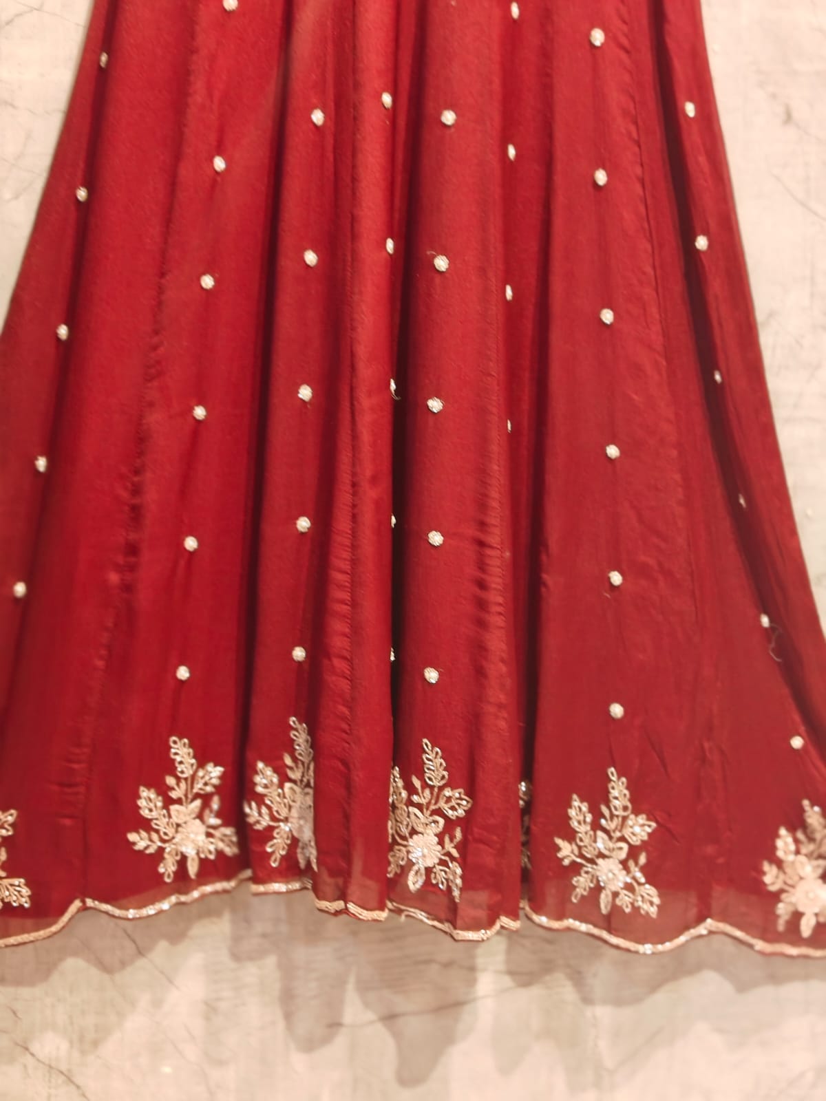 Maroon Anarkali chinnon handwork party ware Kurtha 567