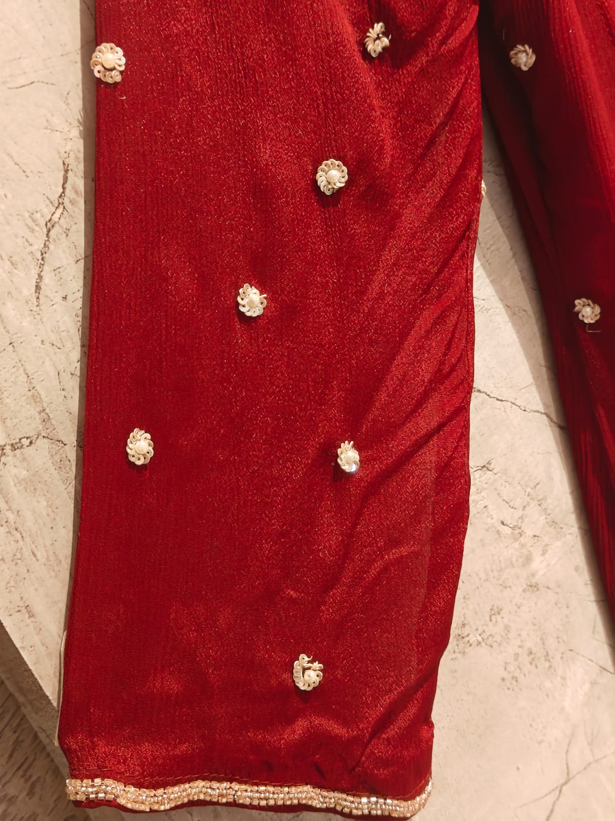 Maroon Anarkali chinnon handwork party ware Kurtha 567