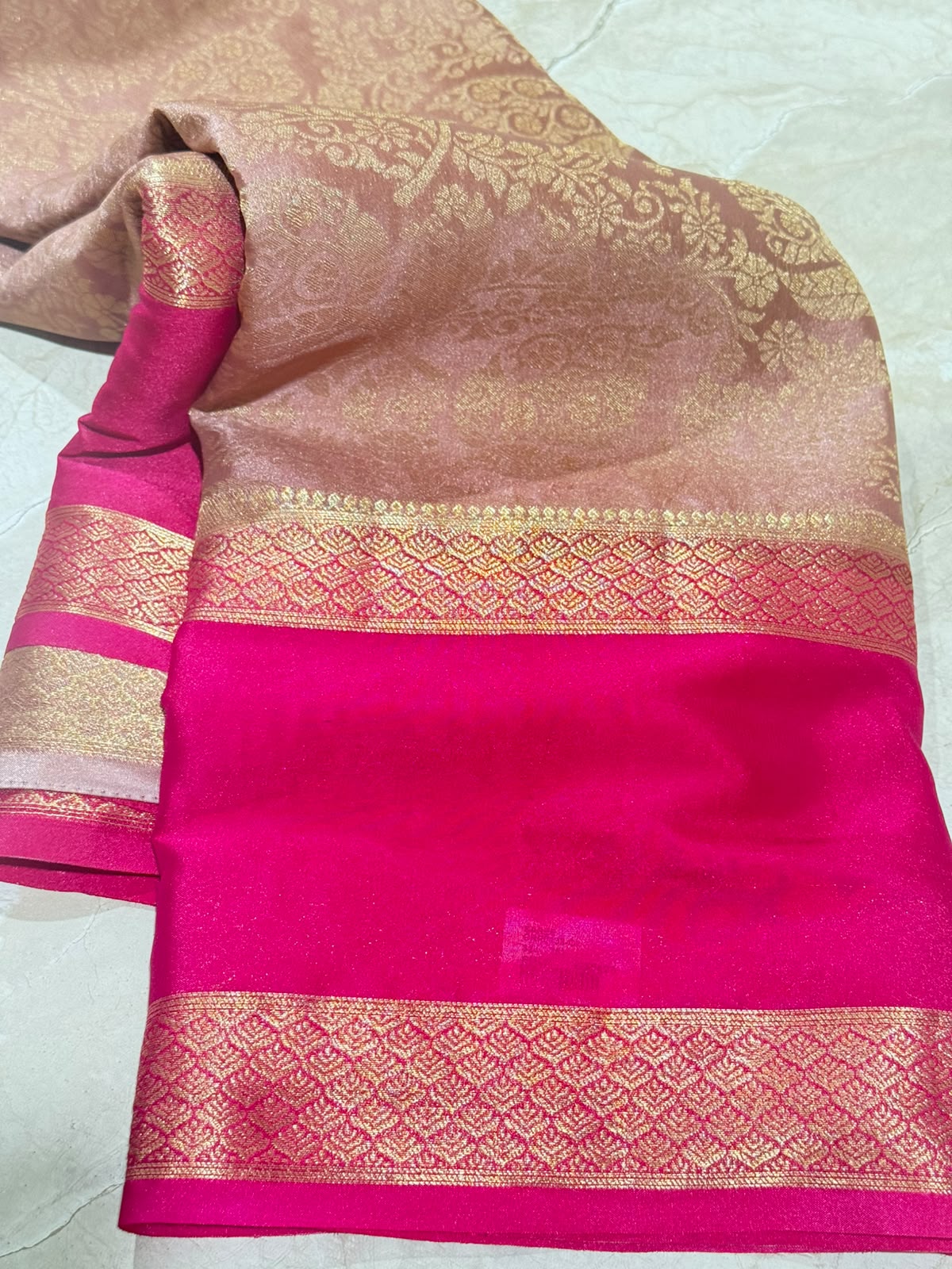 Peach Brocade Semi Mysore Silk Saree 108