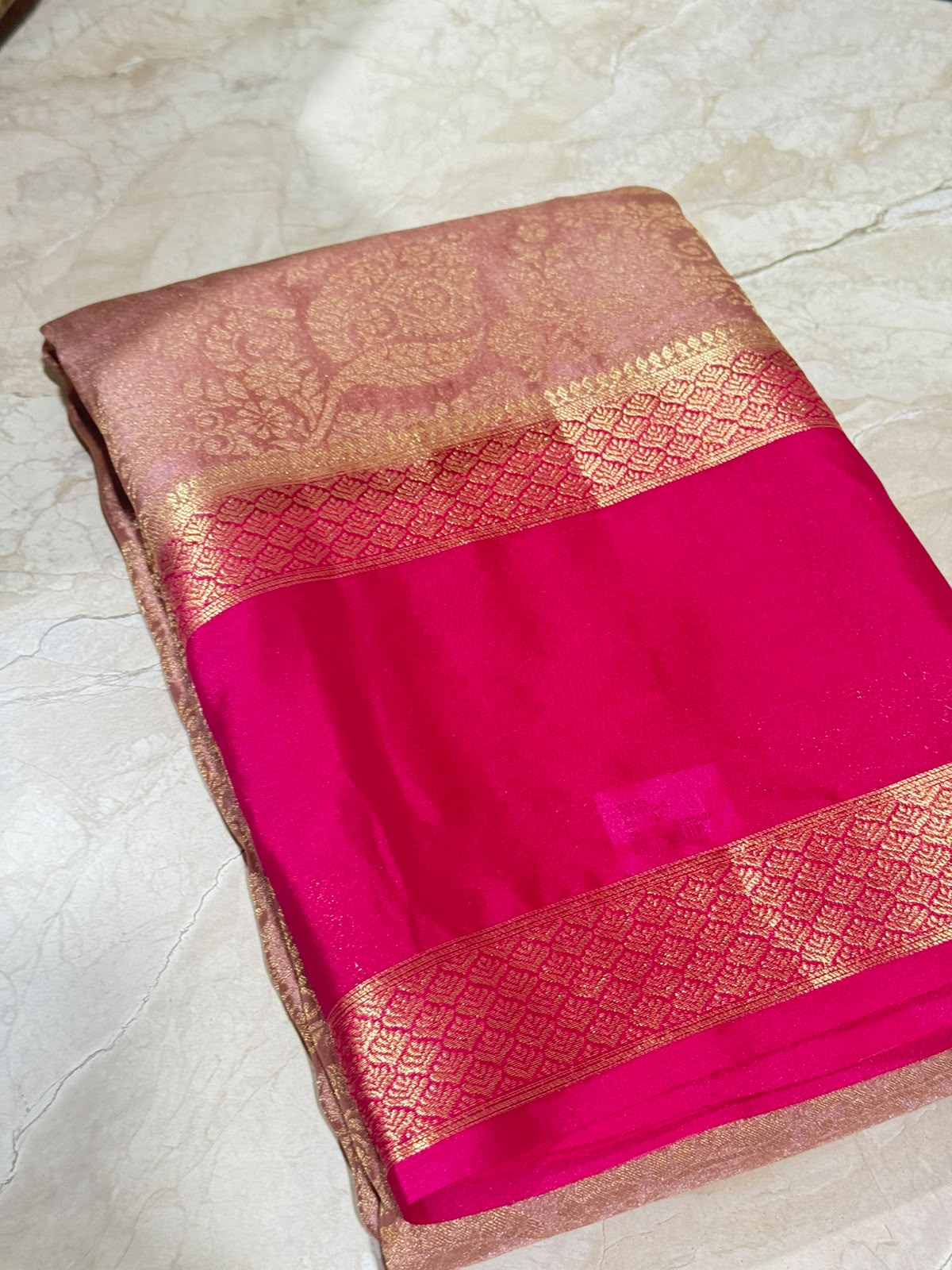 Peach Brocade Semi Mysore Silk Saree 108