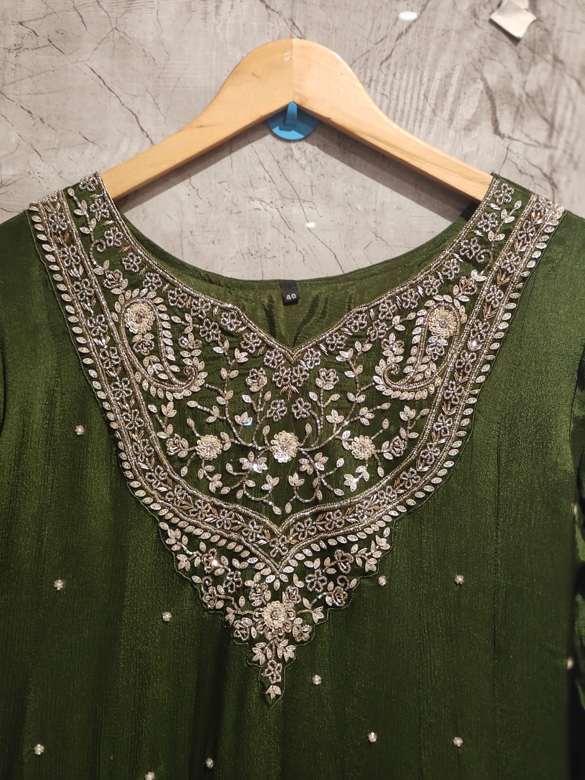 Mehandi Green  Anarkali Chinnon Handwork Partyware Kurtha 366