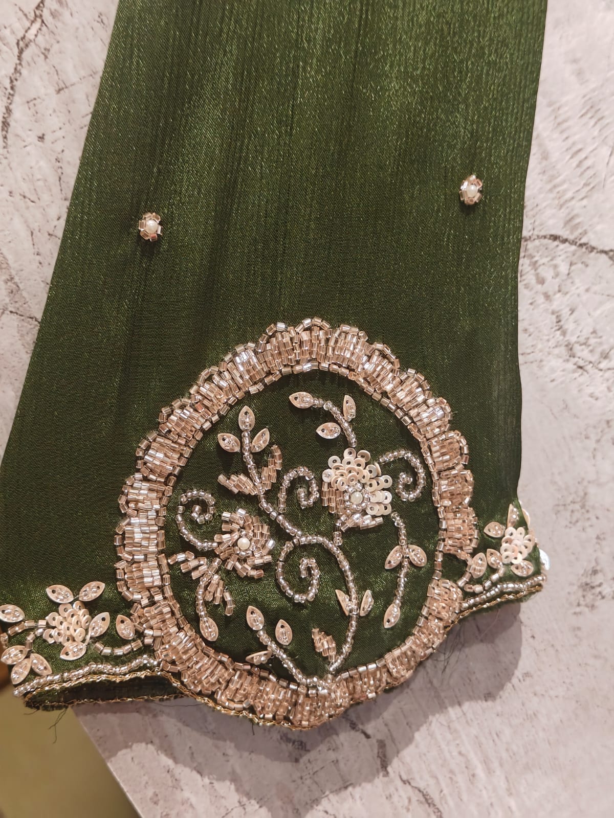 Mehandi Green  Anarkali Chinnon Handwork Partyware Kurtha 366