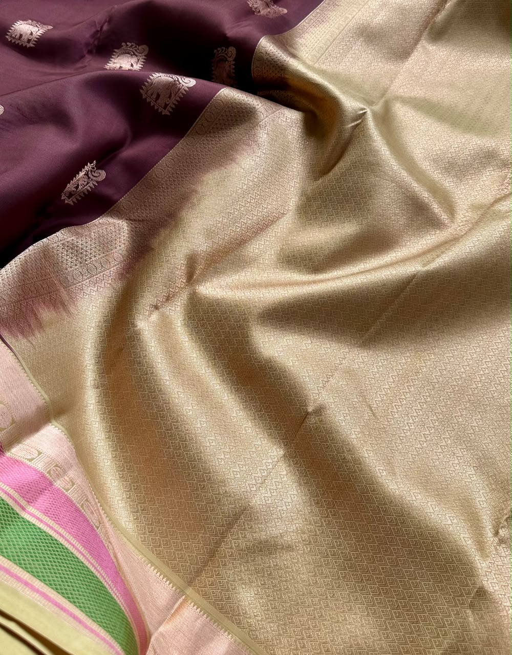 Brown Pure Kanchi Silk Saree (Weaving Mistake)