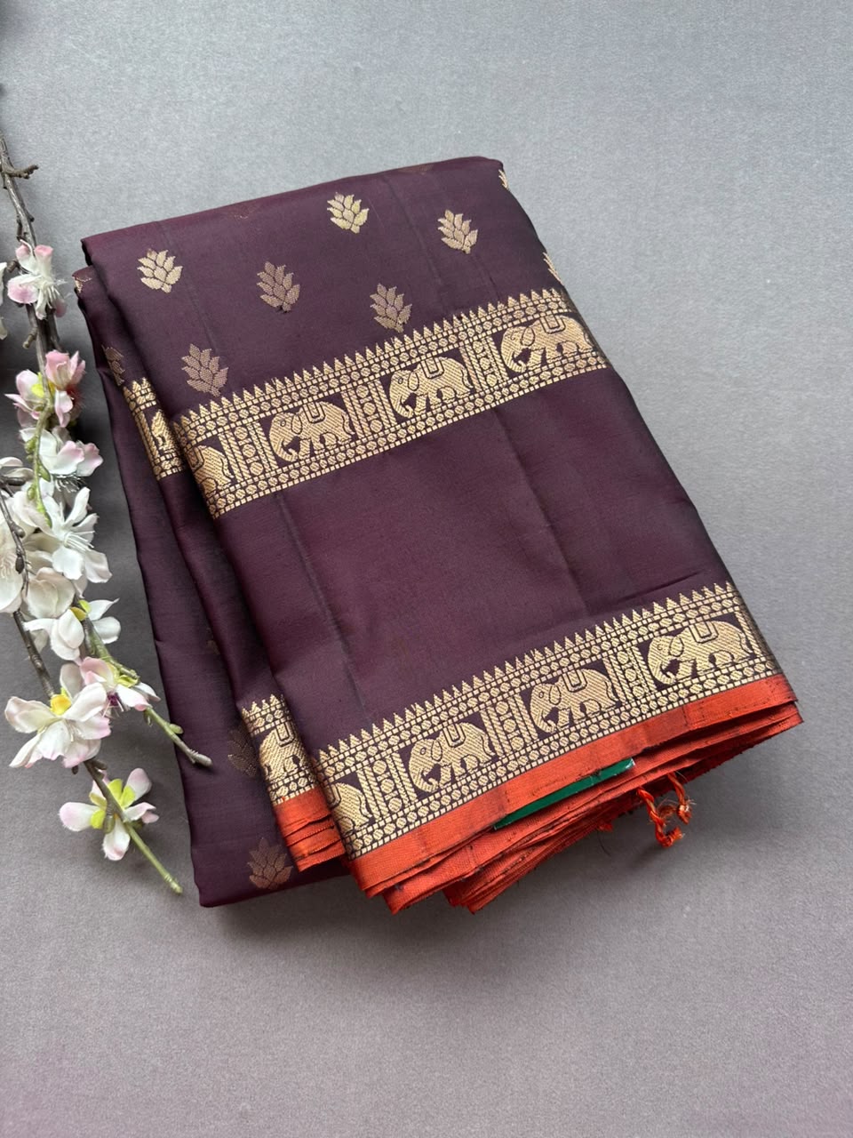 Brown Pure Kanchi Silk Saree (Weaving Mistake)