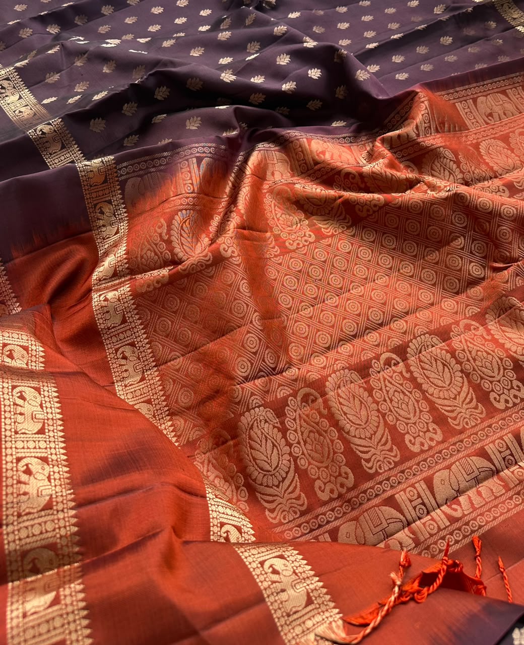 Brown Pure Kanchi Silk Saree (Weaving Mistake)