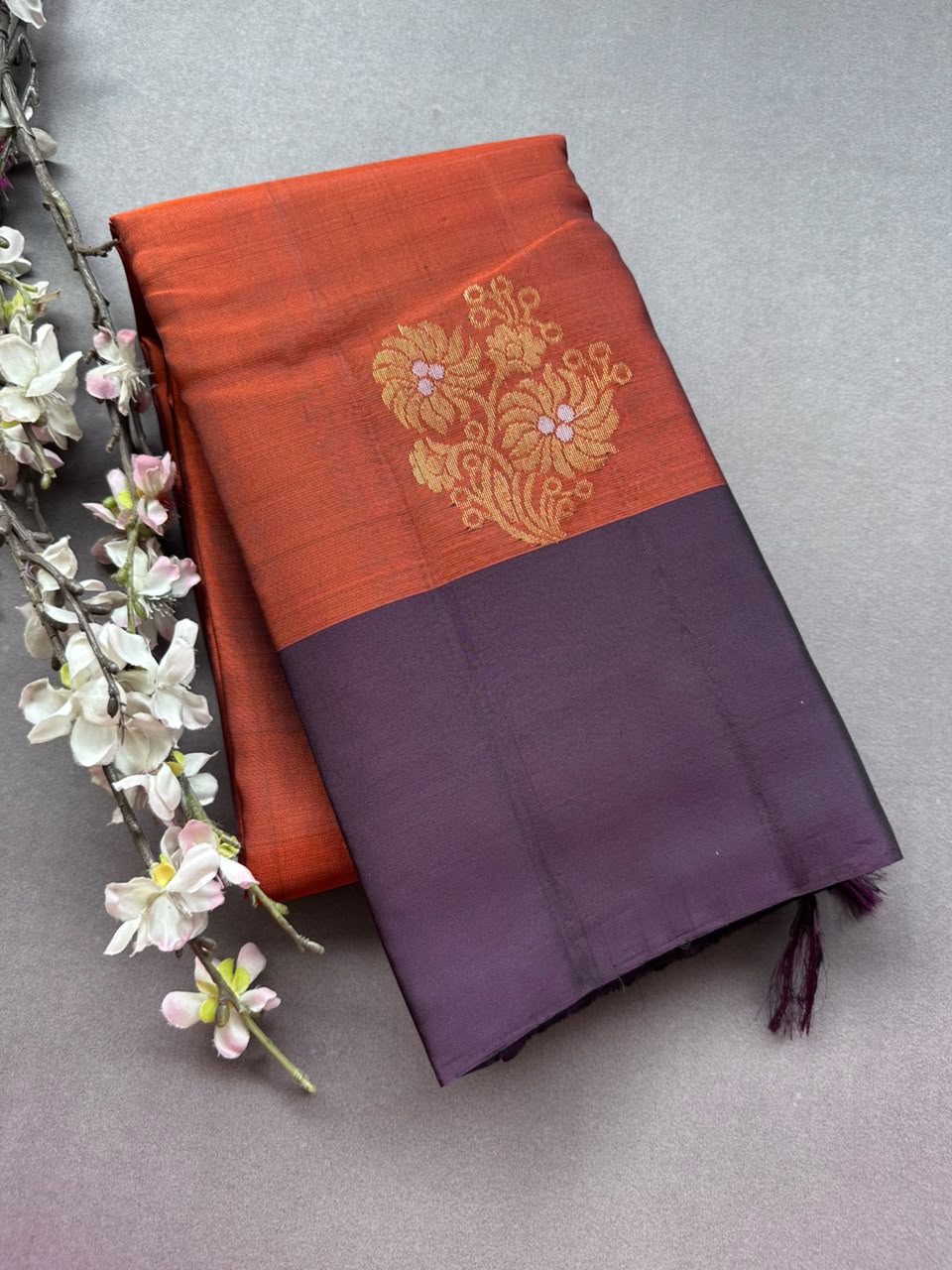 Rust Pure Kanchi Silk Saree (Weaving Mistake)