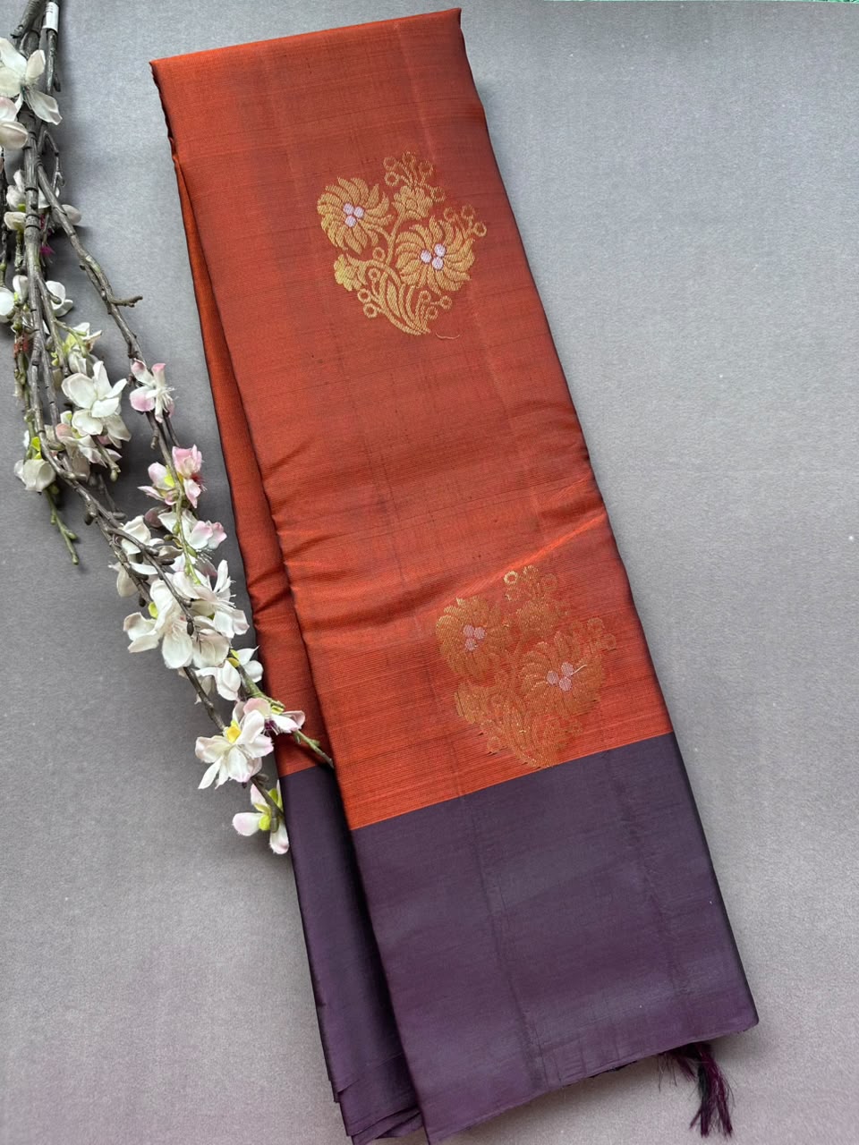 Rust Pure Kanchi Silk Saree (Weaving Mistake)