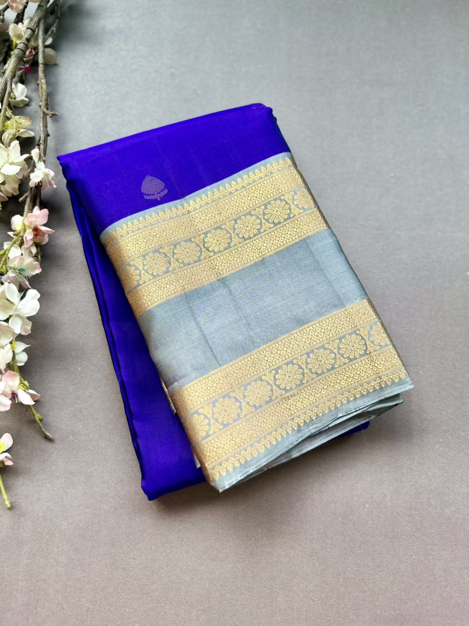 Royal Blue Pure Kanchi Silk Saree (Weaving Mistake)