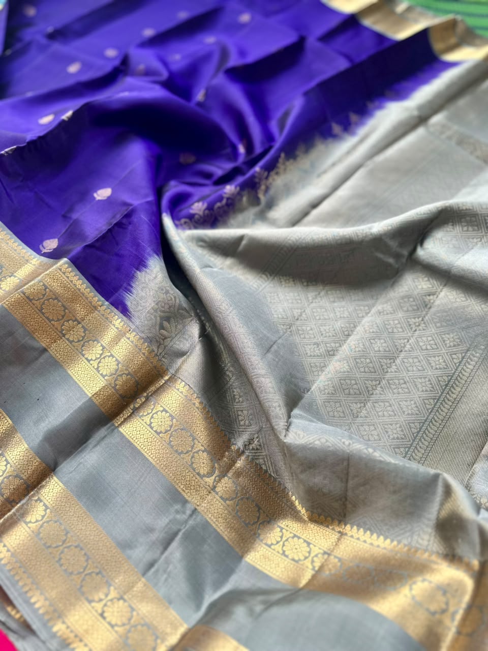 Royal Blue Pure Kanchi Silk Saree (Weaving Mistake)