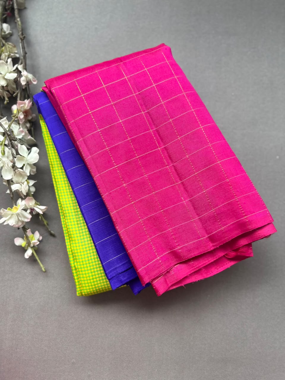 Pink Checks Pure Kanchi Silk Saree (Weaving Mistake)