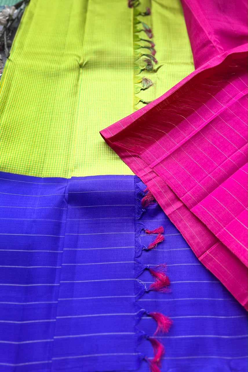 Pink Checks Pure Kanchi Silk Saree (Weaving Mistake)