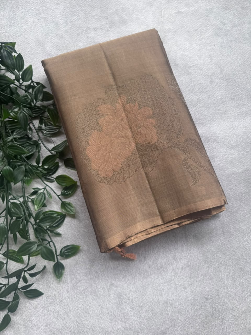 Beige Pure Kanchi Silk Saree (Weaving Mistake)