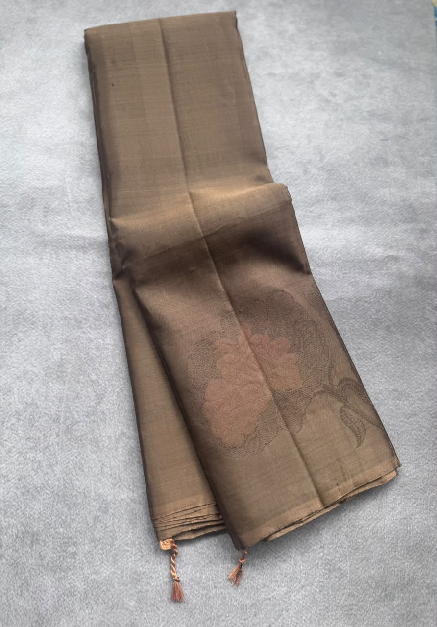 Beige Pure Kanchi Silk Saree (Weaving Mistake)